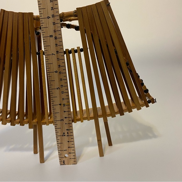 Mid Century folding collapsible bamboo fruit basket vintage MCM Japanese - Picture 13 of 14